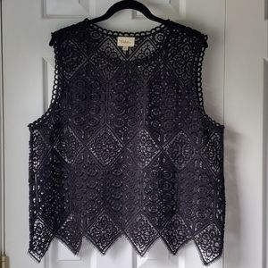 Anthropologie Deletta Crotchet Aubergine Lace Overlay Tank